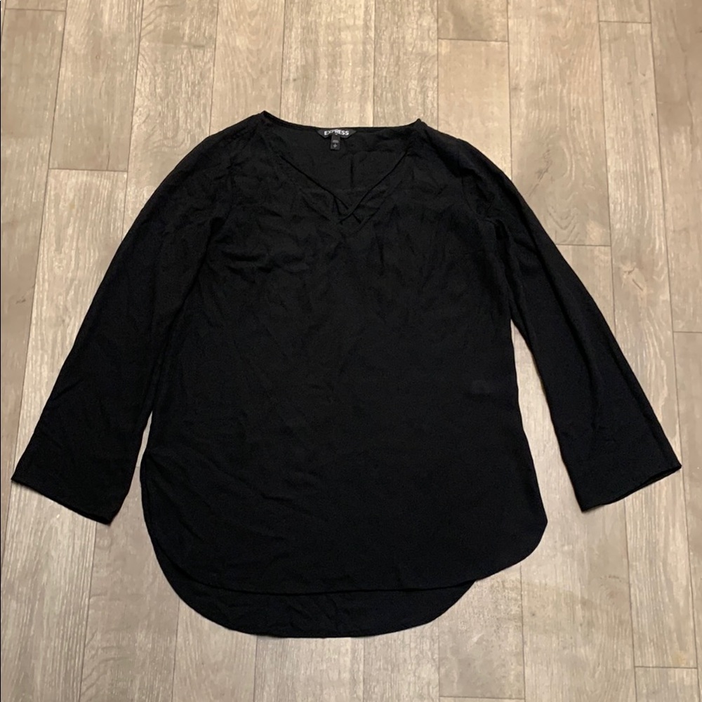 Womens‎ Express Cross V-Neck Black Minimalist Casual Top Blouse Shirt